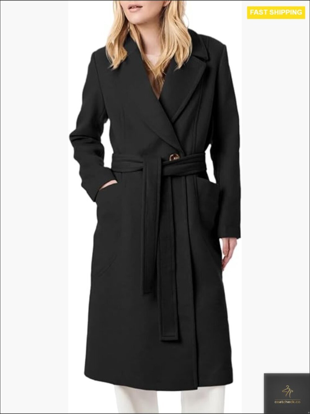 Classic Notch Lapel Pea Coat Slim Fit Wool Blend Overcoat with Belt